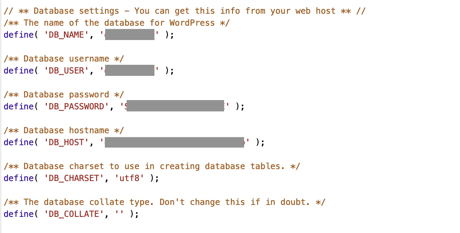 Image: Contenu du fichier wp-config.php