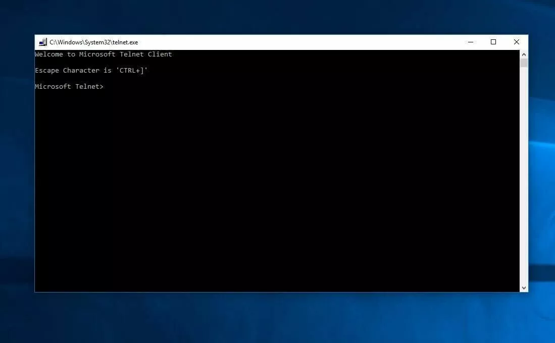 Image: Client Telnet sous Windows 10