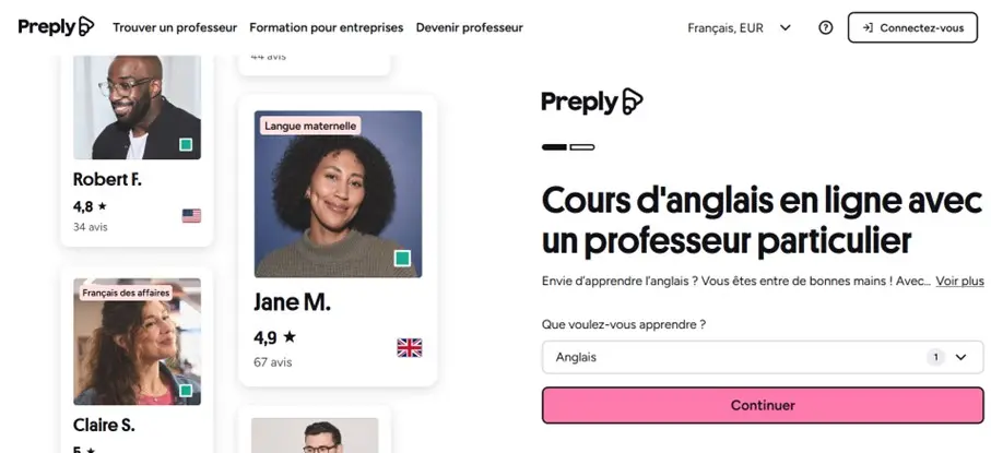 Image: Capture d&rsquo;&eacute;cran de la landing page de Preply