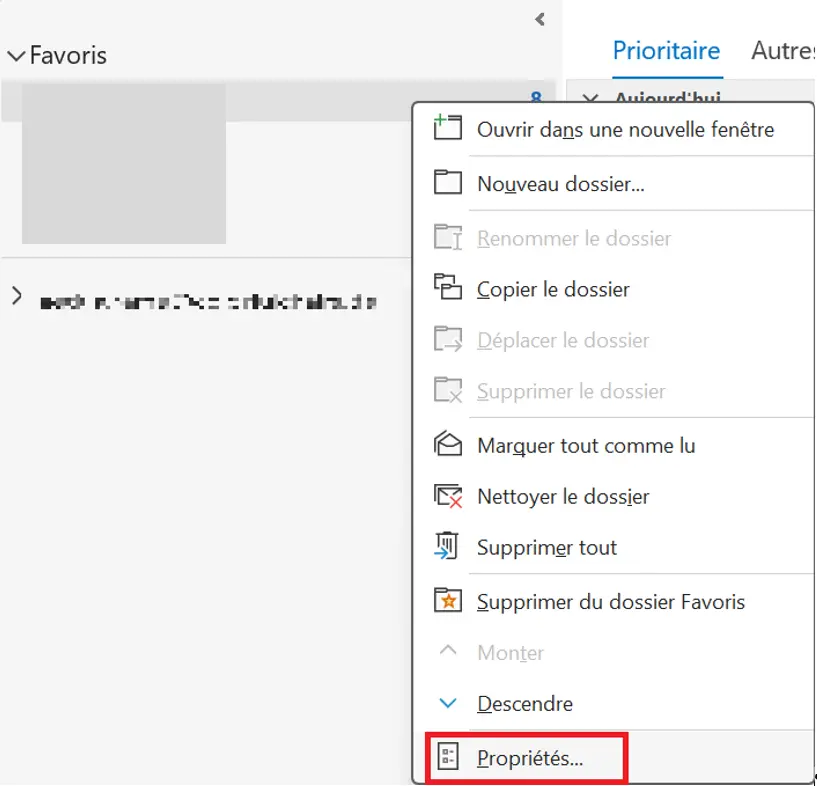 Image: Outlook : menu de la boîte de réception
