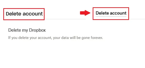 Commande « Supprimer le compte » dans le compte Dropbox Image: Commande « Supprimer le compte » dans le compte Dropbox