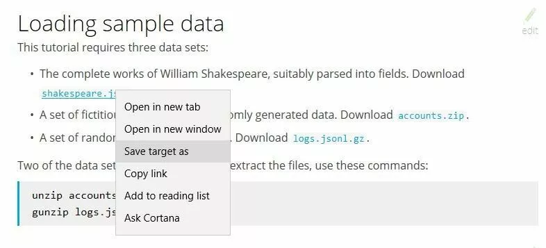 Image: Exemples de base de données pour Kibana sur elastic.co