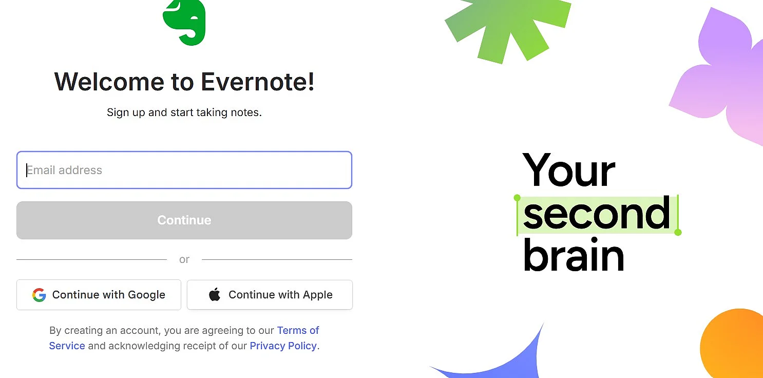 Image: Formulaire d’inscription d’Evernote