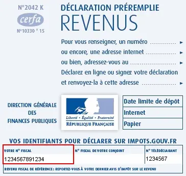 Déclaration de revenus préremplie contenant le numéro fiscal Image: Déclaration de revenus préremplie contenant le numéro fiscal