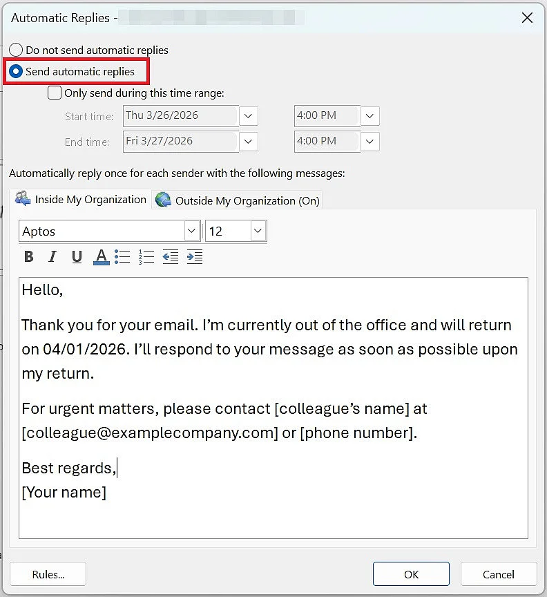 Image: Outlook : rédiger la réponse automatique