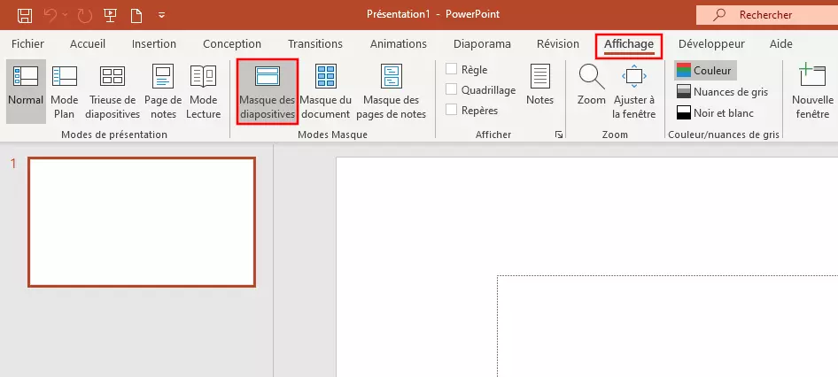 Image: Masque des diapositives dans PowerPoint 365