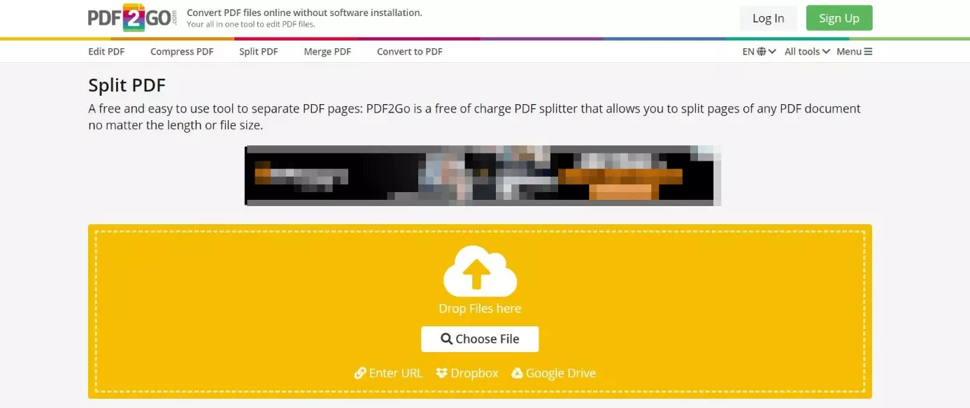 Image: Diviser un fichier PDF avec le site Web de PDF2GO