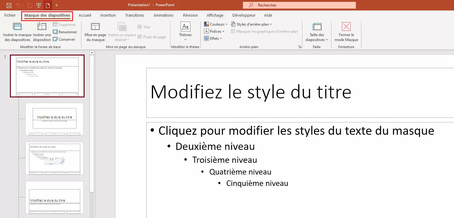 Image: Affichage du masque des diapositives dans PowerPoint