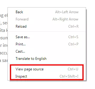 Image: Menu contextuel dans le navigateur Chrome