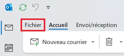 Image: Onglet « Fichier » dans Microsoft Outlook