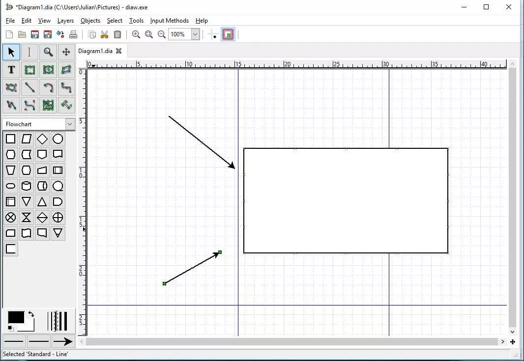 Image: interface utilisateur de Dia, qui fait partie du projet GNOME