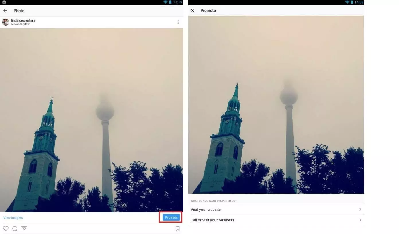 Le compte professionnel Instagram permet de promouvoir chacune des publications directement dans l’application