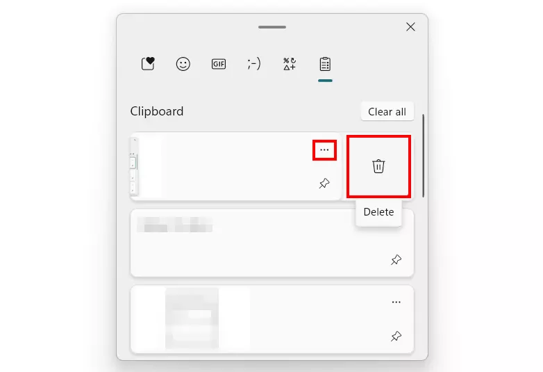 Image: Supprimer un élément individuel du presse-papiers de Windows 11