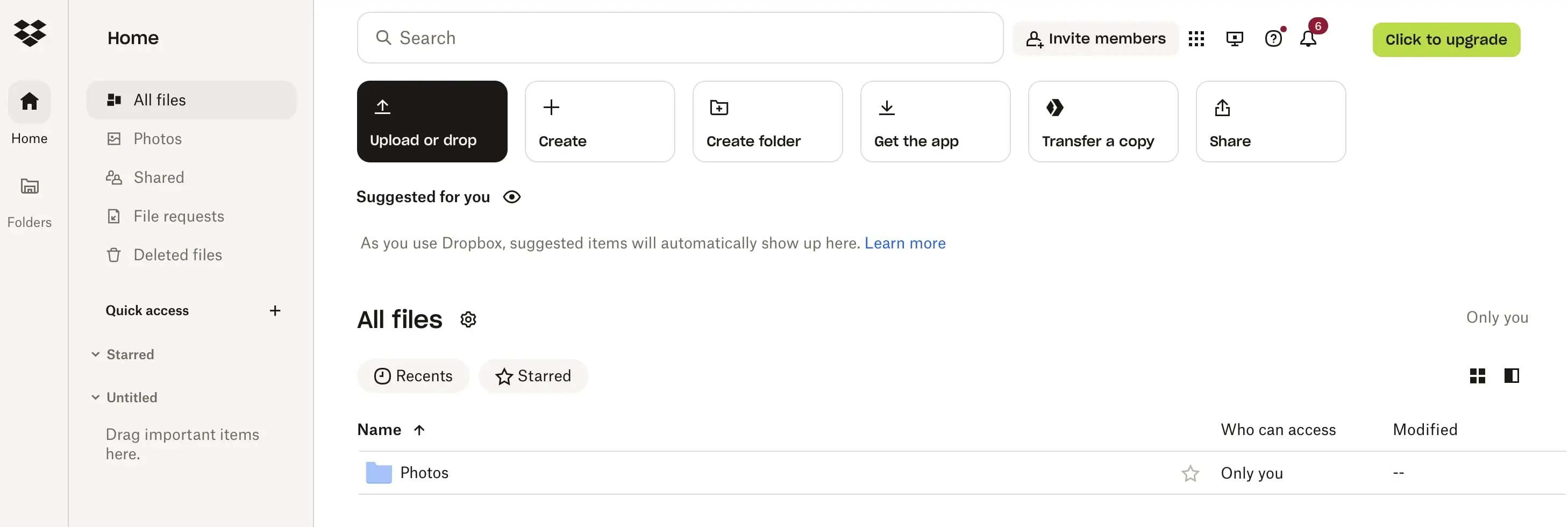 Image: Interface Web de Dropbox