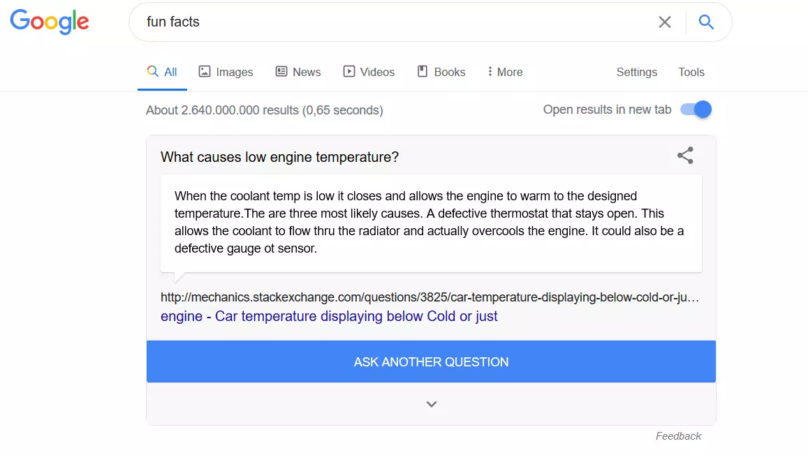 Image: Easter Egg de Google : « Fun Facts »