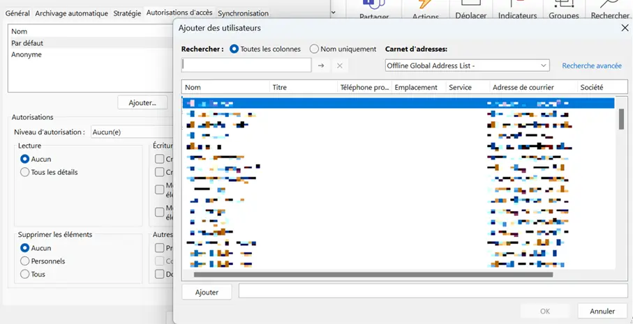 Image: Outlook : partage de boîte aux lettres
