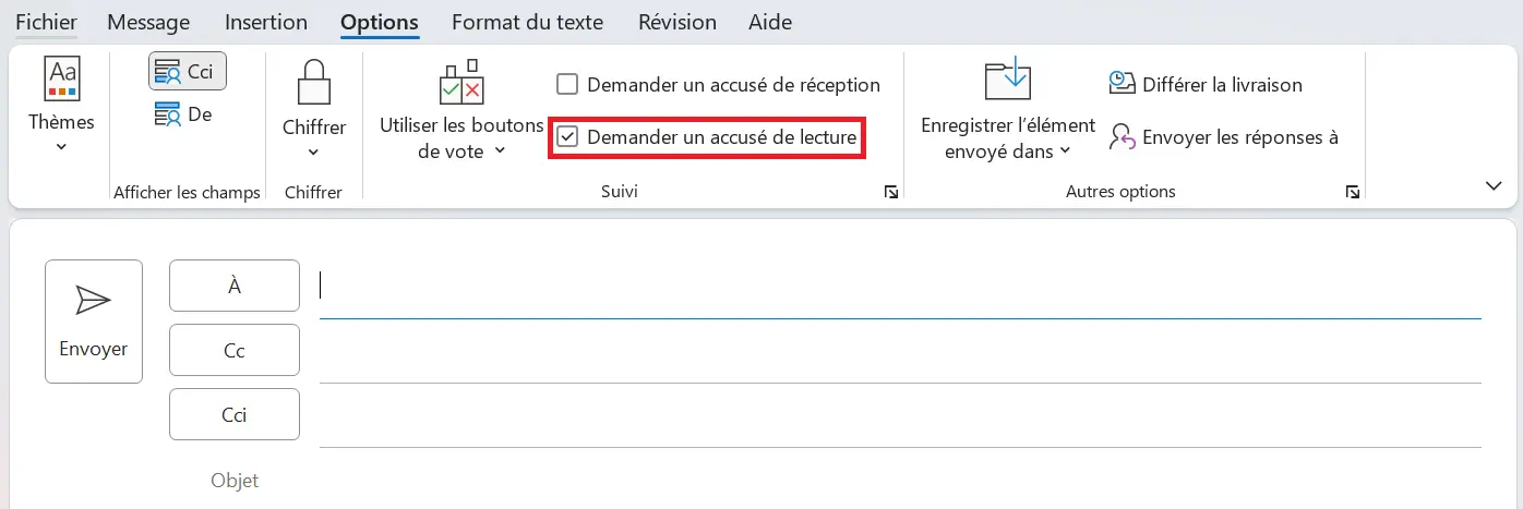 Activer la confirmation de lecture d’Outlook pour un email spécifique Image: Activer la confirmation de lecture d’Outlook pour un email spécifique