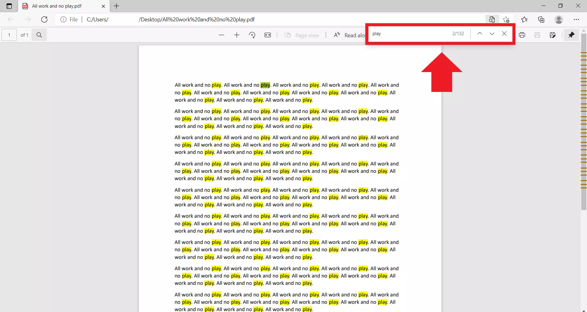 Image: Zone de recherche d’un document PDF ouvert dans un navigateur