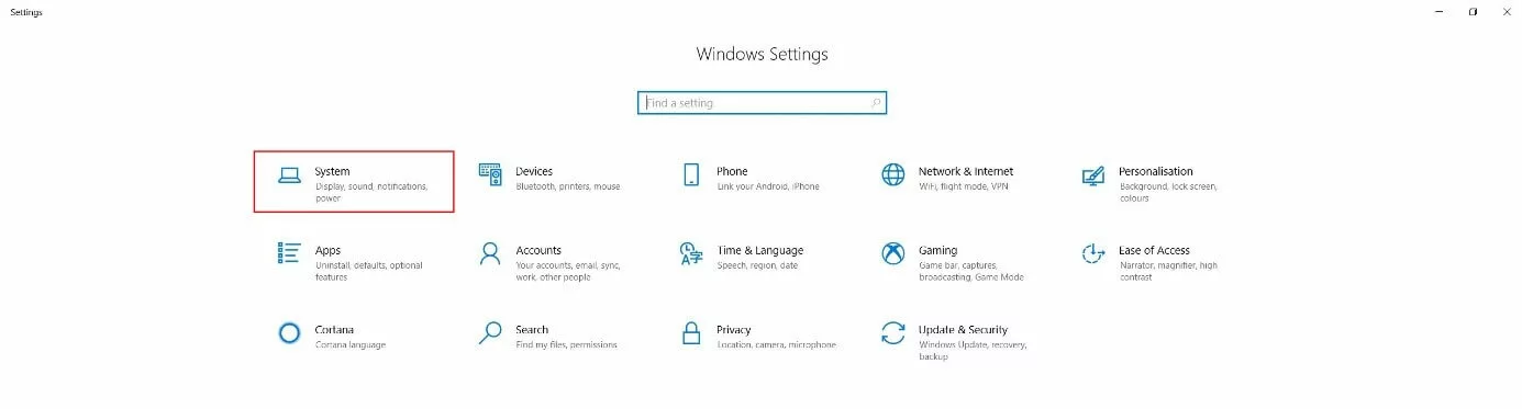 Image: « Paramètres Windows » dans Windows 10