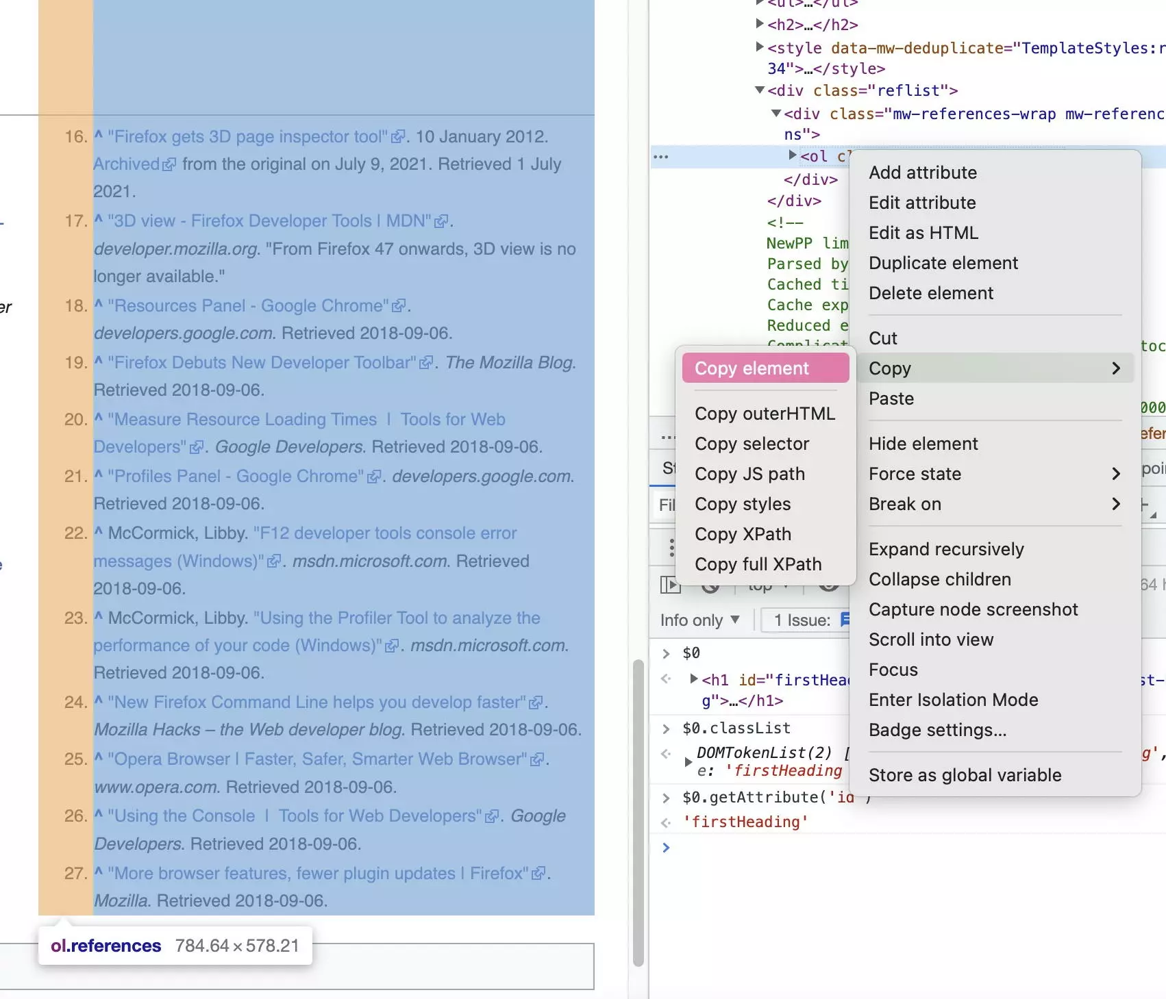 Copie d’un élément dans les DevTools de Chrome Copie d’un élément dans les DevTools de Chrome