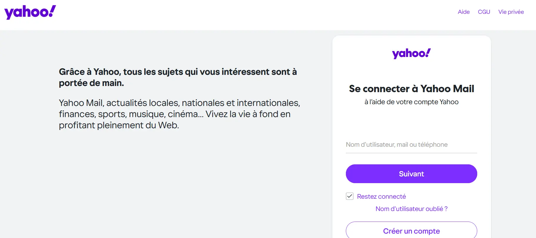 Image: Capture d’écran de la page de login de Yahoo