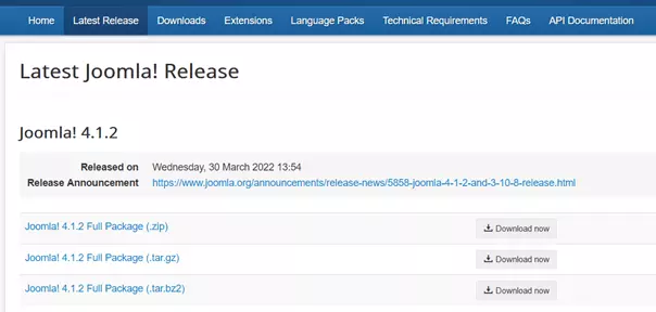 Image: Site de Joomla : page de téléchargement