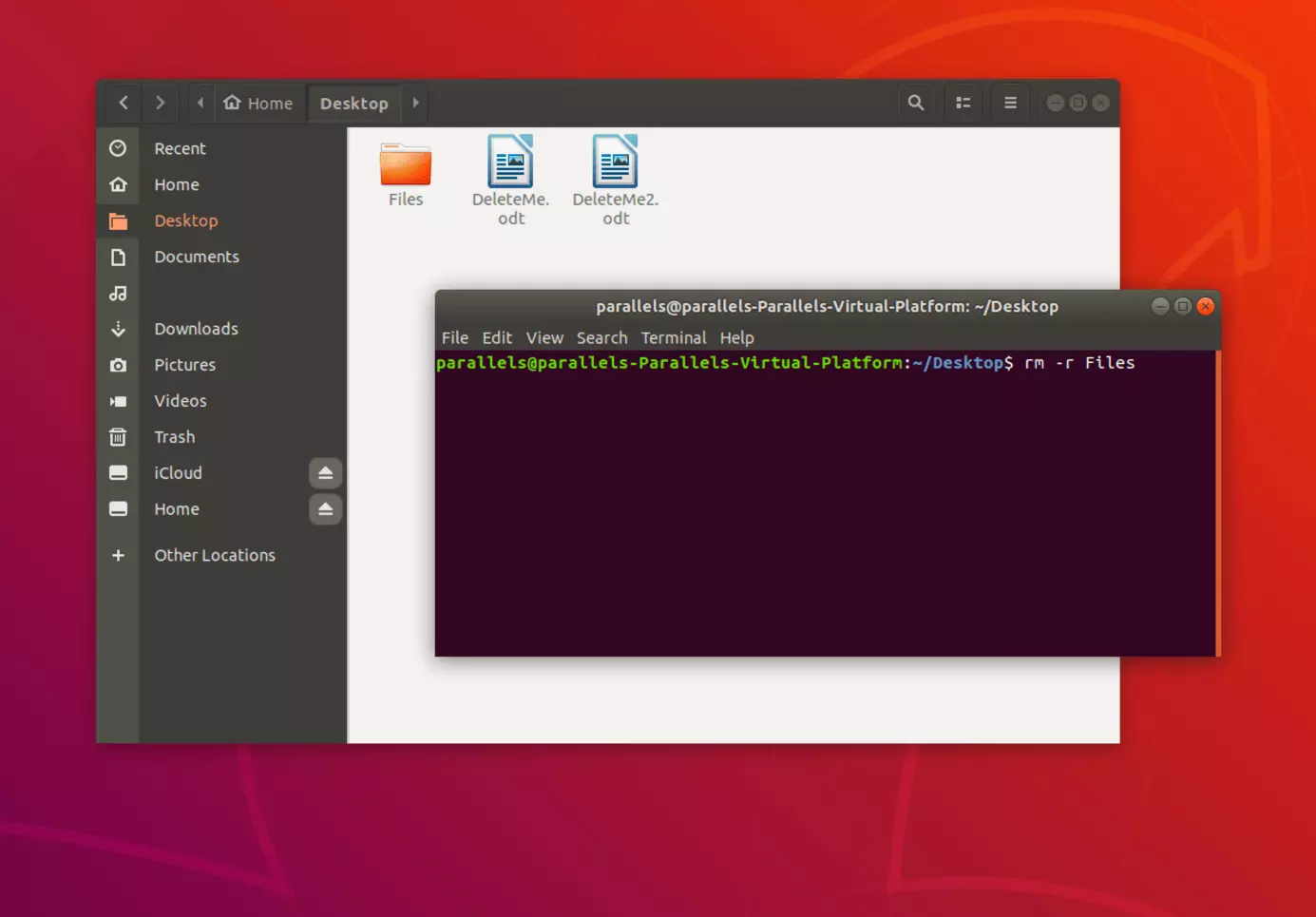Image: Commande dans le terminal pour supprimer la totalité d’un répertoire sous Linux