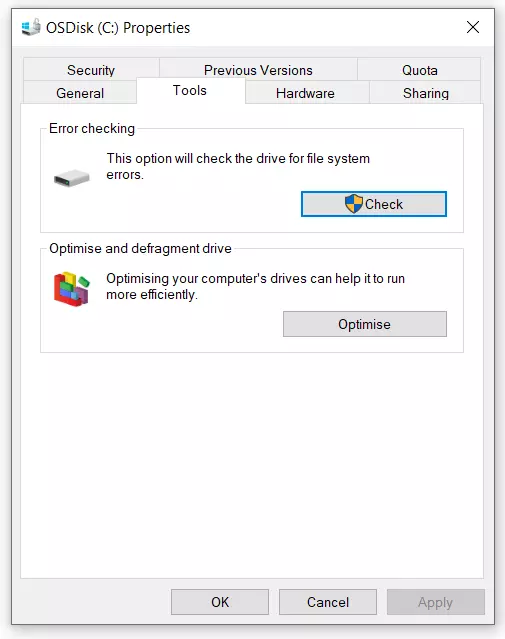 Image: Fenêtre de contrôle des erreurs sur les lecteurs sous Windows 10