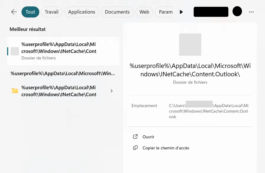 Dossier cache Outlook Image: Dossier cache Outlook