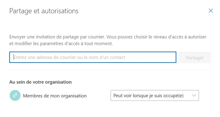 Image: Outlook sur le Web : paramètres de partage d’un calendrier