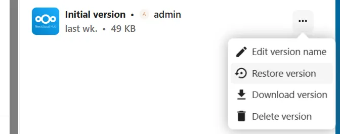 Versioning Nextcloud : restaurer la version Image: Versioning Nextcloud : restaurer la version