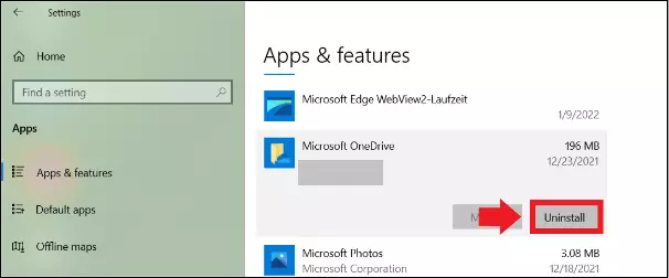 Image: Liste des applications sous le menu « Applications » dans les Paramètres Windows