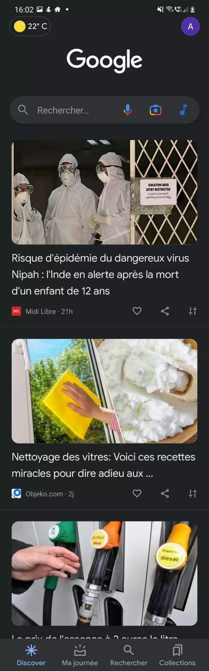 Image: Capture d’écran de la fonctionnalité de recherche de Google avec deux fiches Google Discover