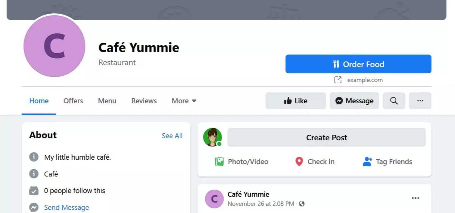 Image: Profil Facebook avec bouton de commande