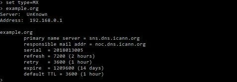 nslookup : exemple « set type »