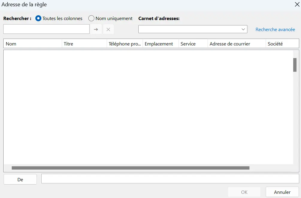 Image: Assistant de règles Outlook : sélection de l’adresse