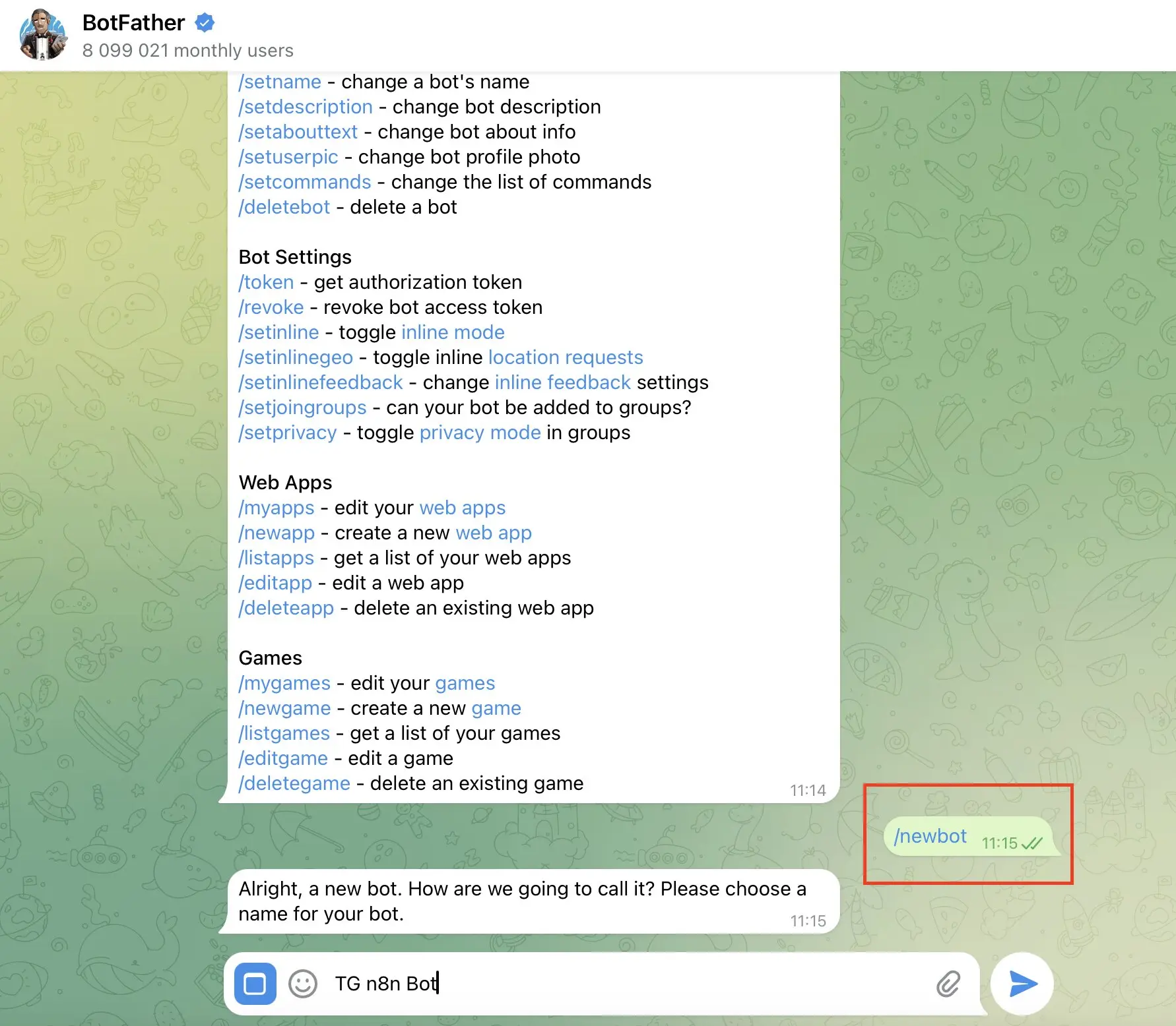 Image: Telegram BotFather : créer un nouveau bot