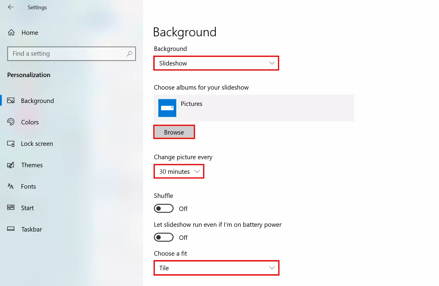 Image: Changer le fond d’écran Windows 10 (diaporama)