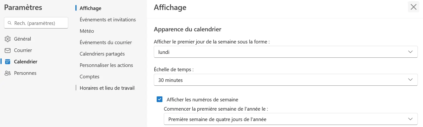 Outlook Web :paramètres du calendrier Image: Outlook Web :paramètres du calendrier