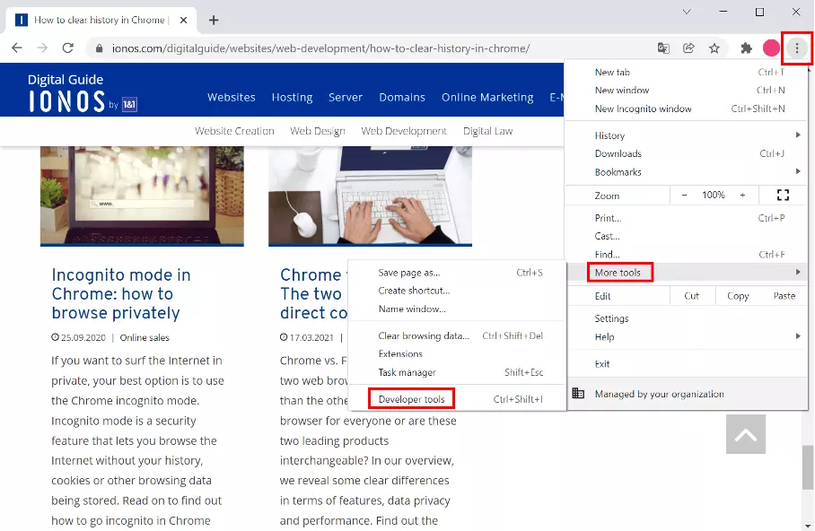 Image: Capture d’écran des outils de développement dans Chrome
