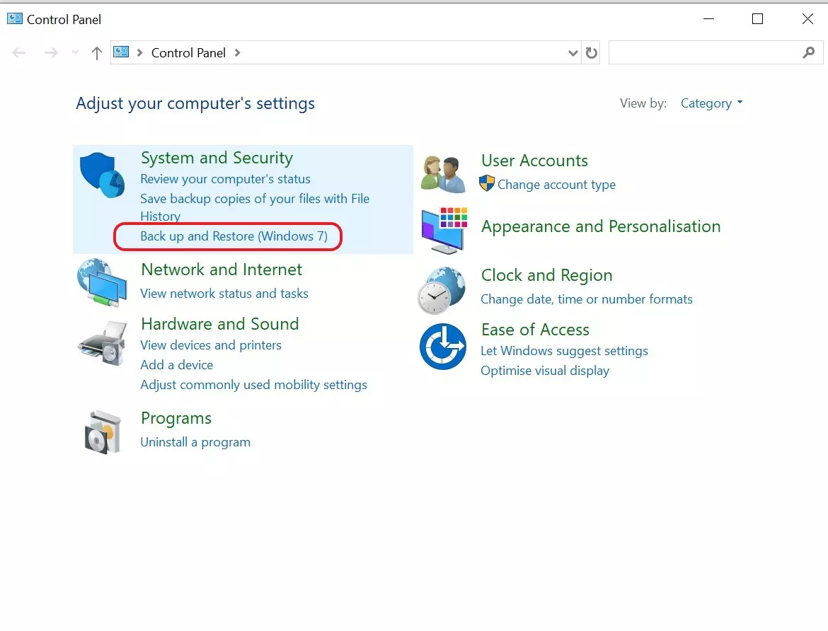 Image: « Sauvegarder et restaurer » dans les paramètres de Windows