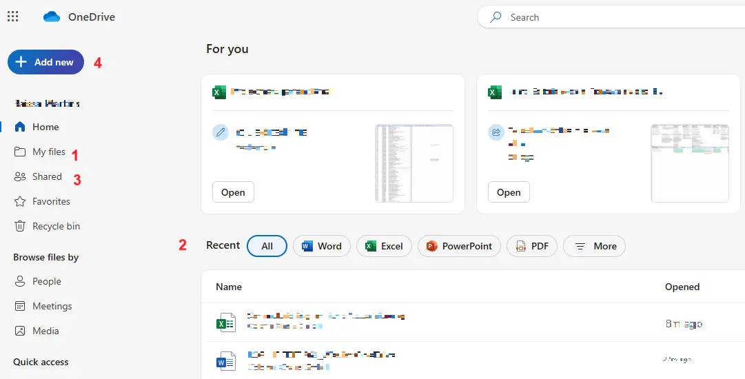 Image: Capture d’écran du menu OneDrive avec un compte Microsoft