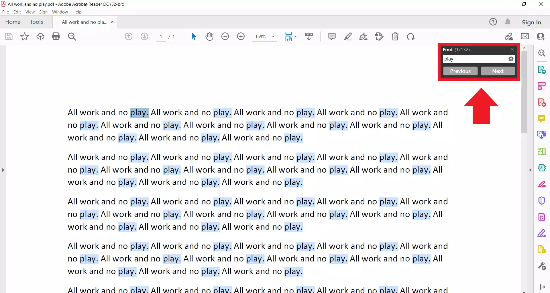 Image: Action de saisie dans la fenêtre de recherche d’Adobe Acrobat Reader