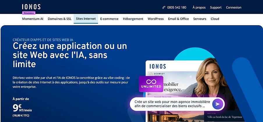 Image: Capture d’écran du Créateur d’apps et de sites Web IA