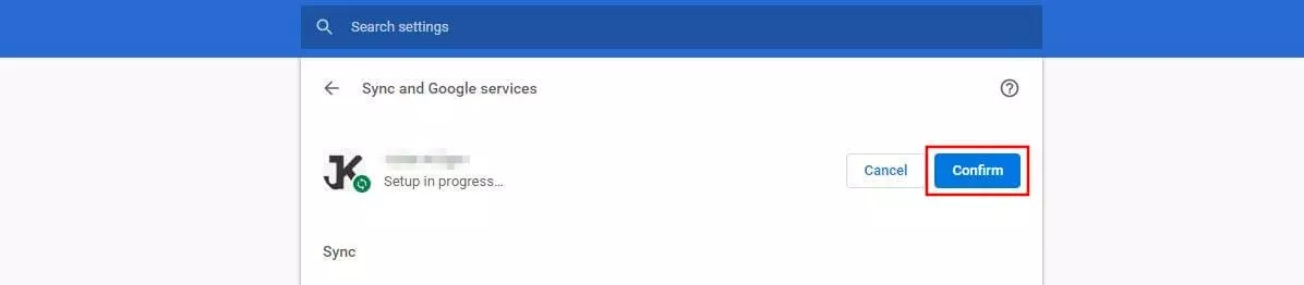 Image: Menu Chrome « Synchronisation et services Google »