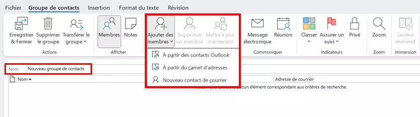 Groupe de contacts Outlook : ajouter de nouveaux membres Groupe de contacts Outlook : ajouter de nouveaux membres