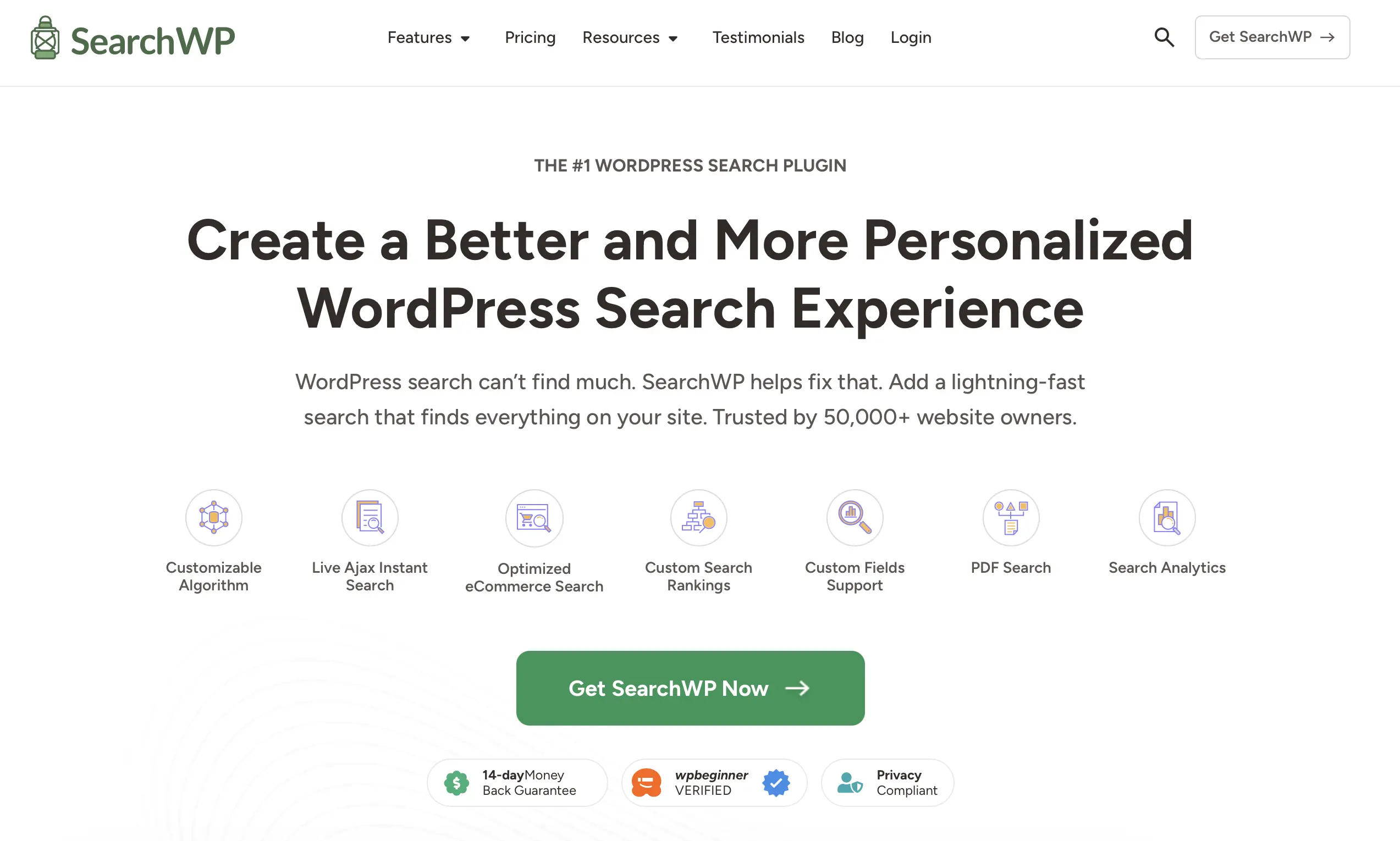 Image: Site Web de l’extension WordPress SearchWP
