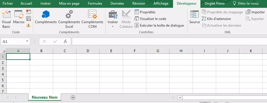 Image: tableau avec la feuille « Nouveau Nom » après exécution de la macro RenameWorksheets.