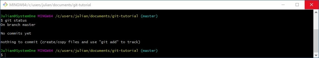 Image: Git-Bash : Vérification du statut du répertoire Git