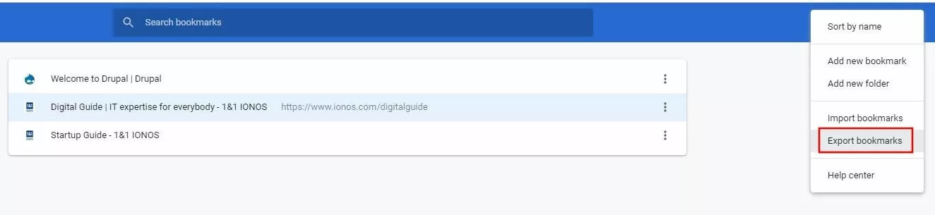 Chrome : « Exporter les favoris »